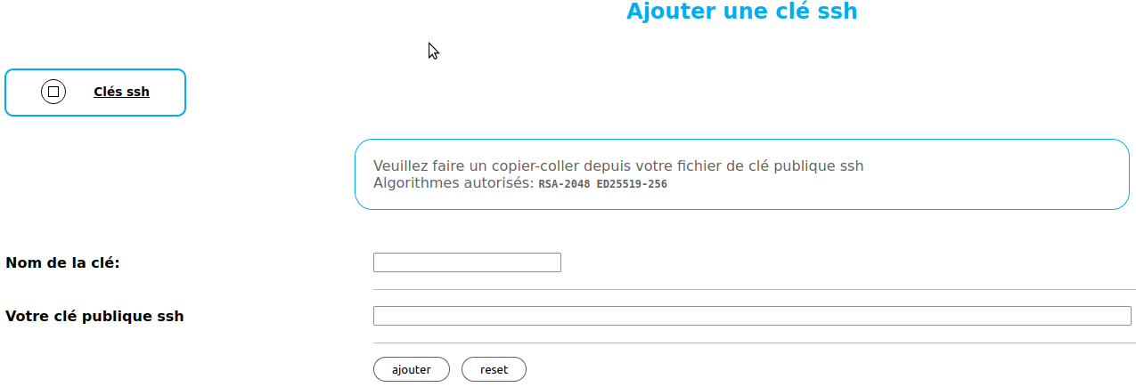 formulaire clés ssh